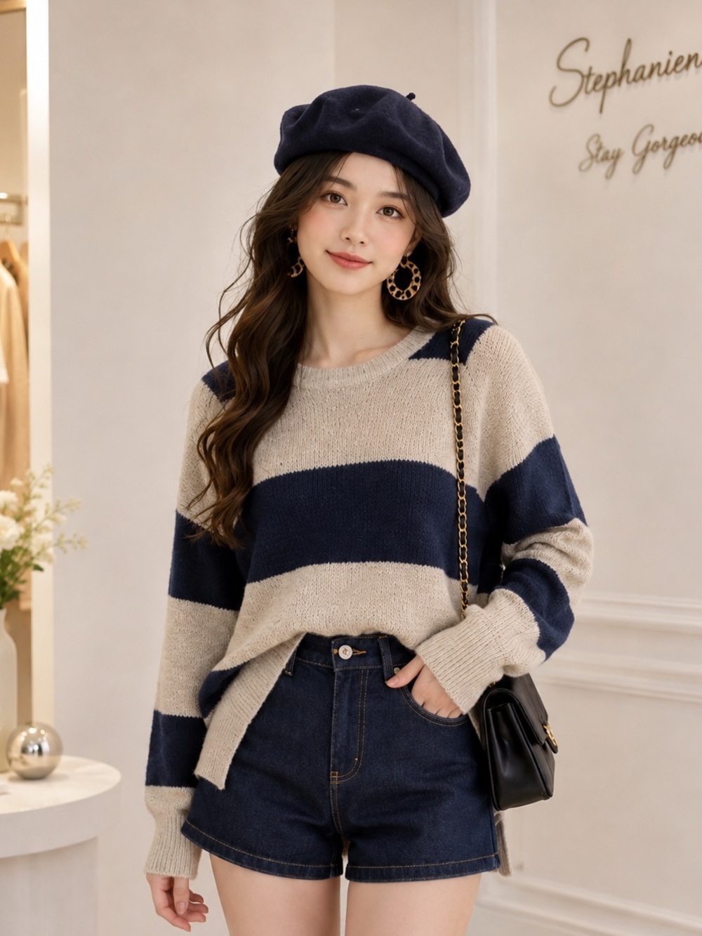 Madewell Beige and Navy Wide-Stripe Scoop-Neck Sweater